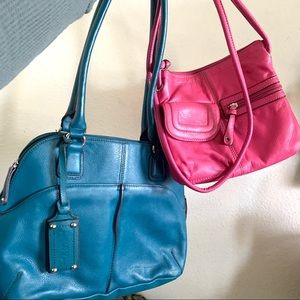 TOGNANELLO lot of 2 genuine leather bags blue pink